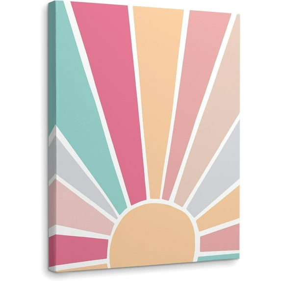 Boho Sun Sunshine Colorful Wall Art Framed Canvas Decor,11×14 Inch,Colorful Wall Decor,Boho Classroom Decor,Boho Rainbow Wall Art Framed,Boho Sun Rainbow Art Nursery Room Office Decoration