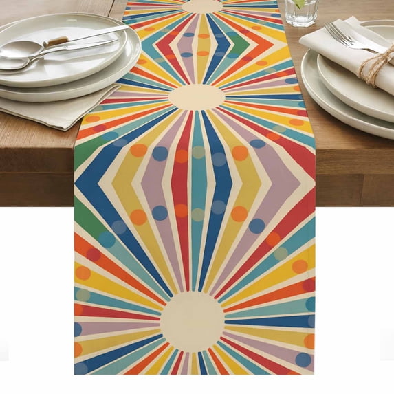 Boho Sun Table Runner Abstract Rainbow Colorful Geometric Stripes ...