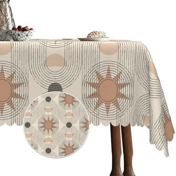 Boho Sun Tablecloth,Mid-Century Linen Table Cloth,Table Cover for Dining Kitchen Decor Party Banquet,60x84