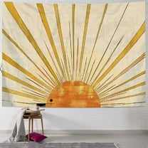 Boho Sun Tapestry Hippie Minimalist Tapestries Wall Hanging for Bedroom Room Aesthetic 70s Decor Bohemian Vintage Yellow Golden Abstract Sunset Dorm Decor