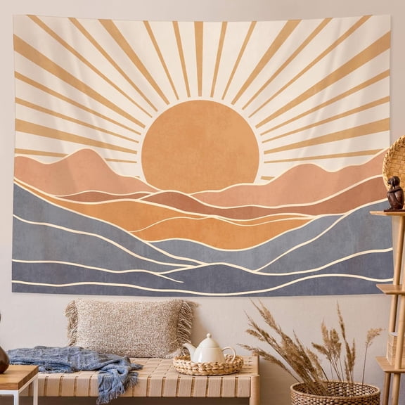 Boho Sun Tapestry Sunset Wall Tapestry, Mountain Tapestries for Bedroom 80s Tapestries Wall Hanging for Bedroom Living Room Decor Boho-3 44"x60"