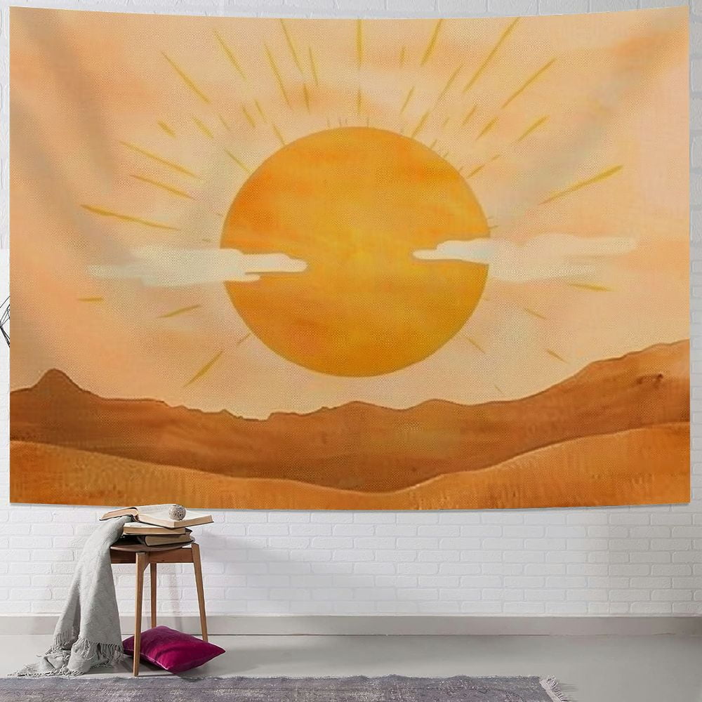 Boho Sun Vertical Tapestry, Bohemian Mountain Desert Tapestry Wall