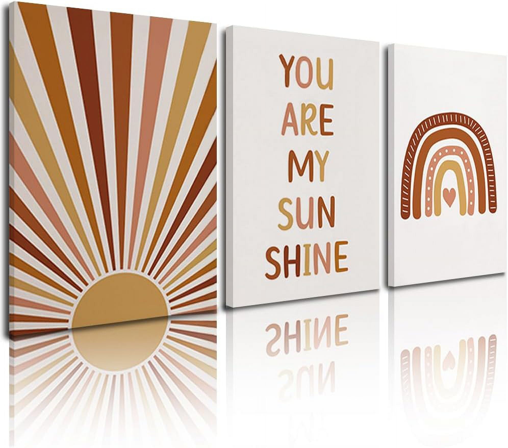 Boho Sun Wall Art Set of 3 Framed Canvas Nursery Decor Rainbow Sun