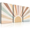 thumbnail image 1 of Boho Sun Wall Art Set of 3, Framed Canvas Wall Art Rainbow Sun Rising on the Horizon Geometric Nature Illustrations Line Art Wall, Mid-Century Modern Prints Boho Wall Decor 12"x16" Watercolor, 1 of 1