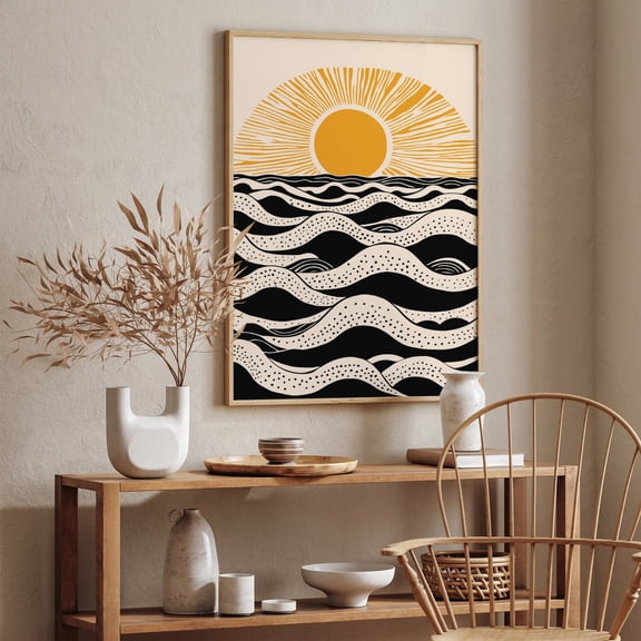 Boho Sun Waves Retro Coastal Decor Poster, Unframed Paper Poster 8x10in