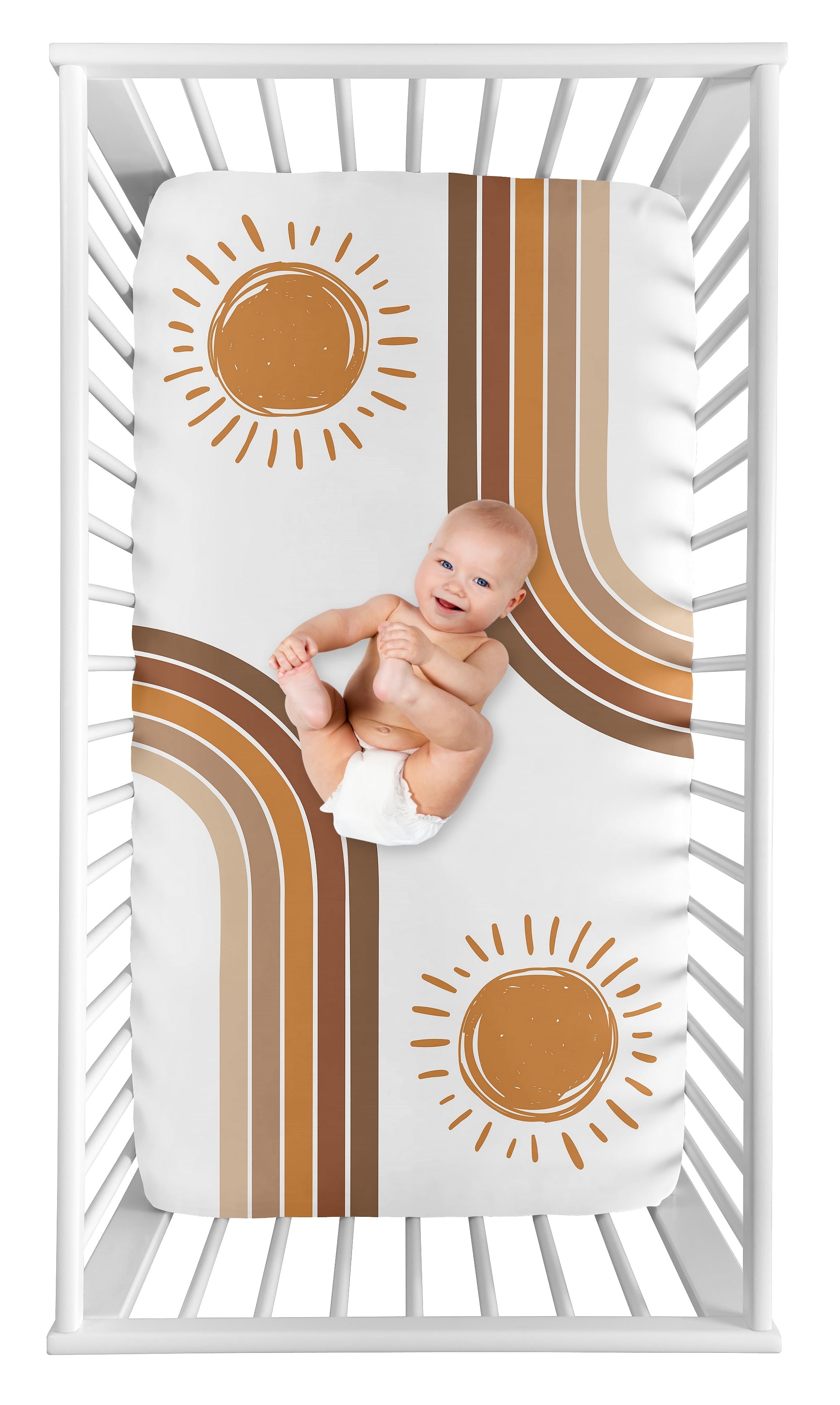 White and Pumpkin Boho Sun Print Toddler Crib Sheet Set