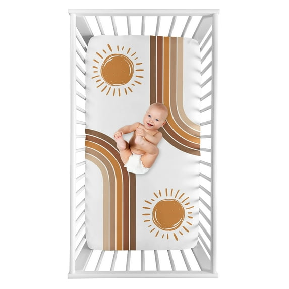 Sweet Jojo Designs Boho Sun Orange Taupe and White Photo Op Fitted Crib Sheet