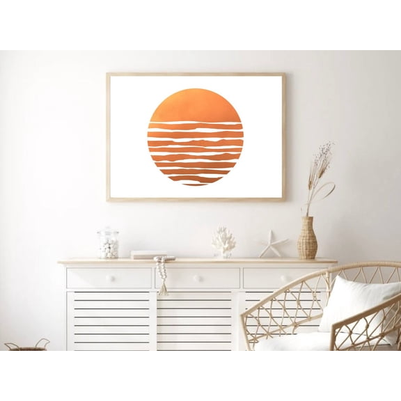 Boho Sun print, Sun Print, Sunset Art, Abstract Sunset, Orange Boho Wall Art, Beach Sunset Print,Sunrise Wall Art, Horizontal Sun Poster Decor, Size 16x24 UNFFRAMED F03.1.8l325