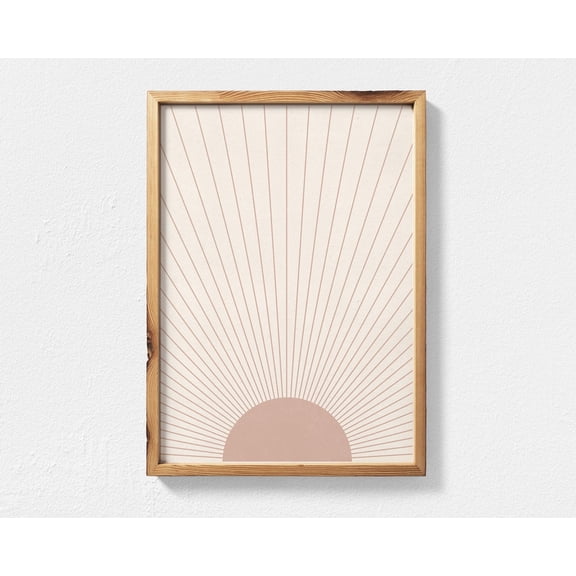 Boho Sunburst Wall Art, Abstract Sun Mid Century Modern Art, Pink Geometric Sun Rise Print, Boho Aesthetic Wall Art Sun Burst Home Decor #4049, Unframed Poster Size 8x12