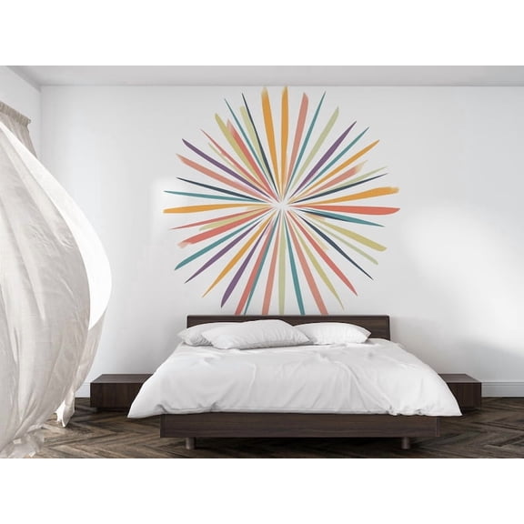 Boho Sunburst Wall Decal Large Rainbow Starburst Bedroom Accent Wall Mural Removable Vinyl Wall Art Decor