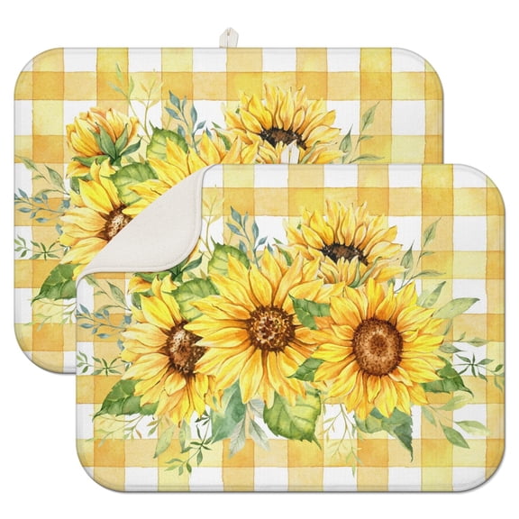 Boho Sunflower Aesthetic Coffee Mat – Absorbent Microfiber Spill Pad with Artistic Vintage Floral Pattern, Foldable and Machine Washable