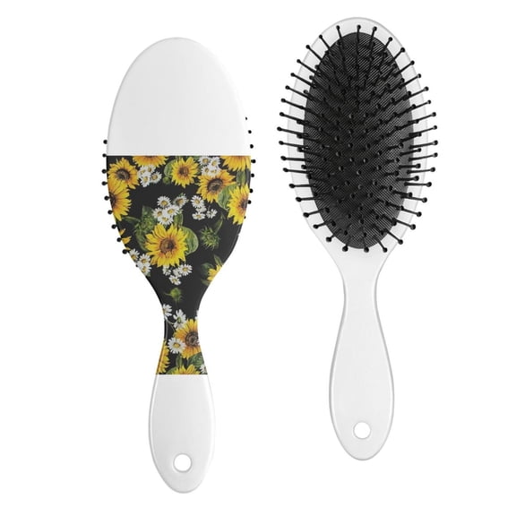 Boho Sunflower Aesthetic Hair Brush, Vintage Floral Detangling Paddle Brush with Rustic Yellow Bloom Design