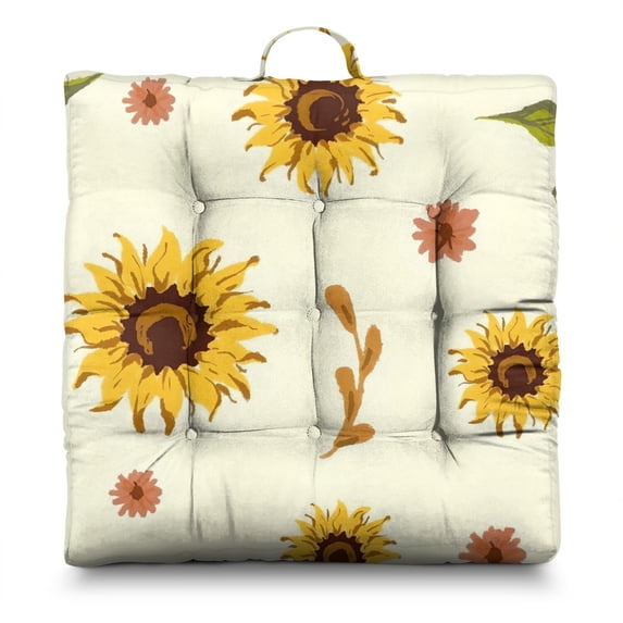 Boho Sunflower Aesthetic Pillow – 22x22 Inch Boho Cushion, Earthy Tones, Supportive for Back Pain Relief