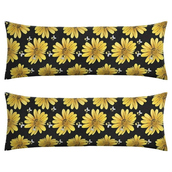Boho Sunflower Body Pillow Cover – Soft & Breathable, Hidden Zipper, 20"x54", Vintage Floral Print with Butterflies & Bees – Gift for Side Sleepers, Pregnancy, Farmhouse Decor