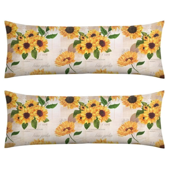 Boho Sunflower Body Pillow Cover – Soft & Breathable, Hidden Zipper, 20"x54", Vintage Floral Print with Butterflies & Bees – Gift for Side Sleepers, Pregnancy, Farmhouse Decor