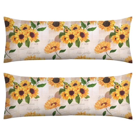 Boho Sunflower Body Pillow Cover – Soft & Breathable, Hidden Zipper, 20"x54", Vintage Floral Print with Butterflies & Bees – Gift for Side Sleepers, Pregnancy, Farmhouse Decor