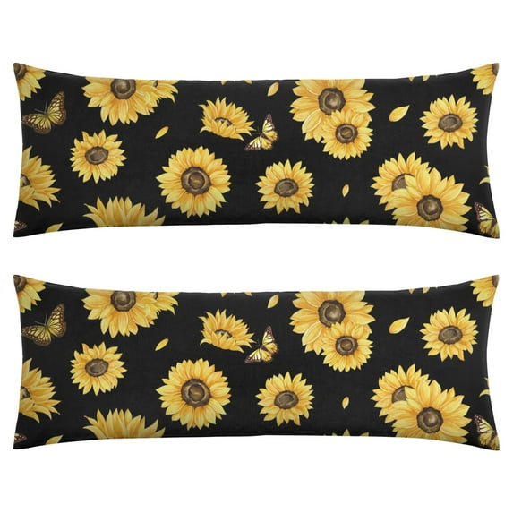 Boho Sunflower Body Pillow Cover – Soft & Breathable, Hidden Zipper, 20"x54", Vintage Floral Print with Butterflies & Bees – Gift for Side Sleepers, Pregnancy, Farmhouse Decor