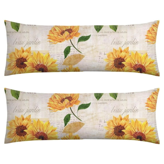 Boho Sunflower Body Pillow Cover – Soft & Breathable, Hidden Zipper, 20"x54", Vintage Floral Print with Butterflies & Bees – Gift for Side Sleepers, Pregnancy, Farmhouse Decor