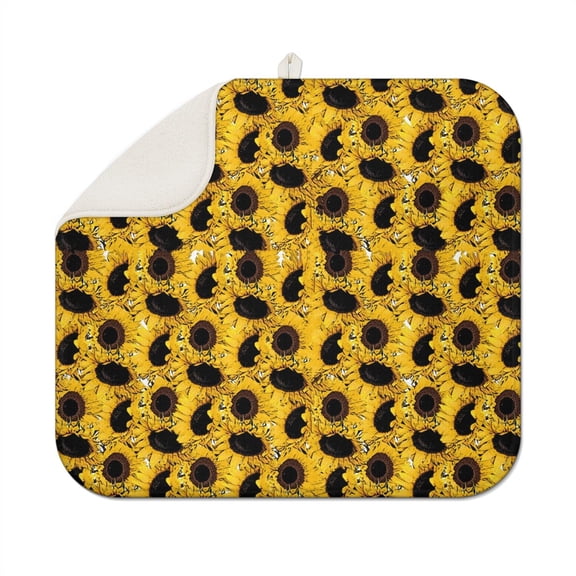 Boho Sunflower Coffee Maker Mat, Soft Microfiber Dish Drying Mat with Artistic Floral and Rustic Farmhouse Design – Durable Spill Pad for Kitchen & Bar
