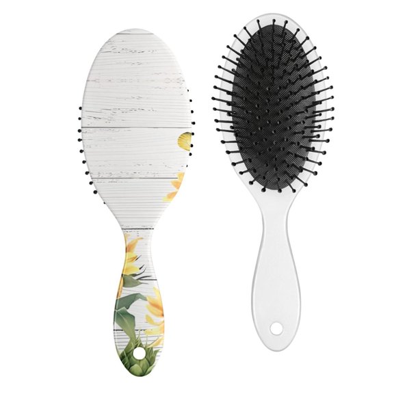 Boho Sunflower Paddle Brush - No-Pull Comfort for Long Hair, Vintage Design with Round-Tip Bristles