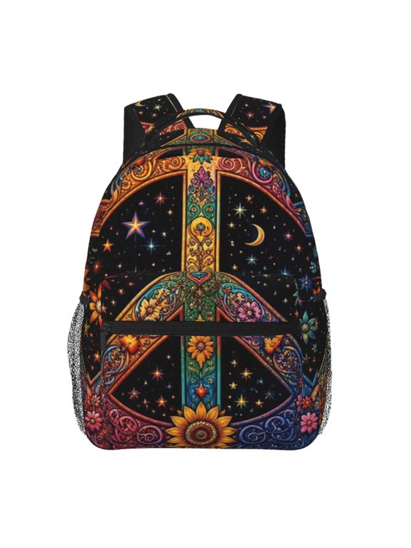 Boho Sunflower Peace Sign Art Laptop Backpack Travel Rucksack for Teens Adults, Fits 15-inch Notebook