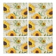 thumbnail image 1 of Boho Sunflower Placemats Set of 6, Machine Washable Vintage Linen Table Mats with Heat Resistant Rustic Floral Pattern Featuring Bees and Butterflies for Dining, 1 of 5