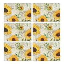 Boho Sunflower Placemats Set of 6, Machine Washable Vintage Linen Table Mats with Heat Resistant Rustic Floral Pattern Featuring Bees and Butterflies for Dining