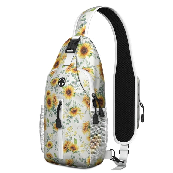 Boho Sunflower and Butterfly Print Crossbody Bag – Water-resistant, Anti-theft Pocket – Rustic Yellow and Bloom Pattern