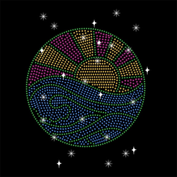 Boho Sunrise Rhinestonet Iron on Transfer 11.7x8.3 Inch Heat Transfer Decal Bling Patch Clear Rhinestone Template Clothing Repair Applique