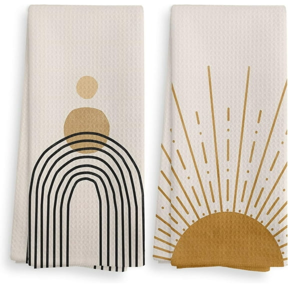 Boho Sunrise Sunshine Rainbow Kitchen Towels Dishcloths Sets of 2,Bohemian Absorbent Drying Cloth Hand Towels Tea Towels for Bathroom Kitchen Boho Gifts for Women Girls,16×24 Inches
