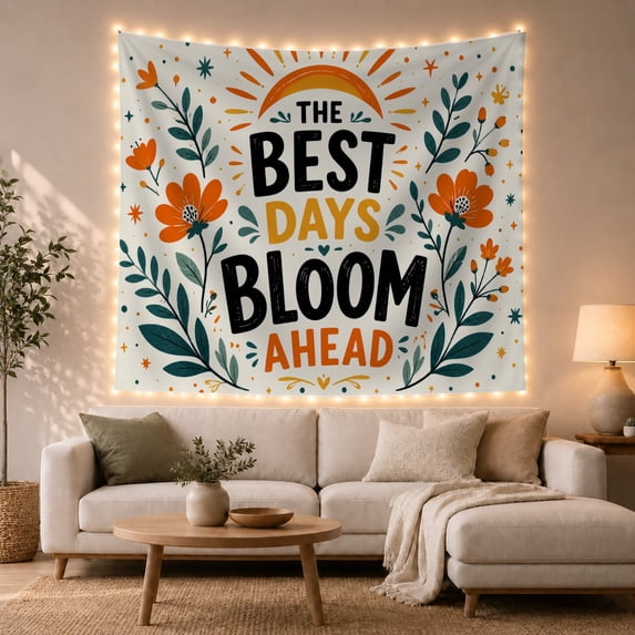 Boho Sunset Hills with the Best Days Bloom, Nostalgic Vintage for Botanical Art Lovers, Botanical Wall Decor, Mother'S Day Gift, Tapestry Wall Hanging for Bedroom and Dorm