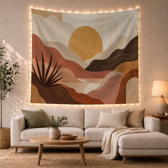 Boho Sunset Hills with Earthy Desert Characterized Flowing, Serene Boho for Boho Decor Lovers, Desert Sunset Wall Art, Mother'S Day Gift, Tapestry Wall Hanging for Bedroom and Dorm