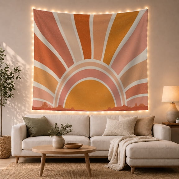 Boho Sunset Hills with Graphic Desert Mustard Semi, Serene Boho for Boho Decor Lovers, Desert Sunset Wall Art, Graduation Gift, Tapestry Wall Hanging for Bedroom and Dorm