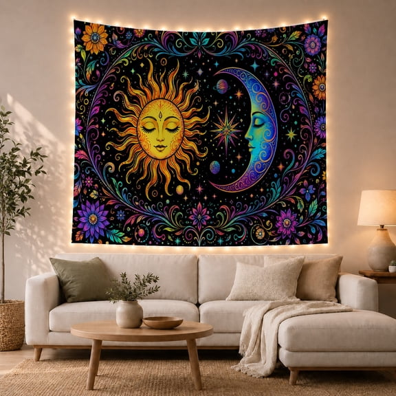 Boho Sunset Hills with Pair Points Anthropomorphic Face, Serene Boho for Boho Decor Lovers, Desert Sunset Wall Art, Mother'S Day Gift, Tapestry Wall Hanging for Bedroom and Dorm