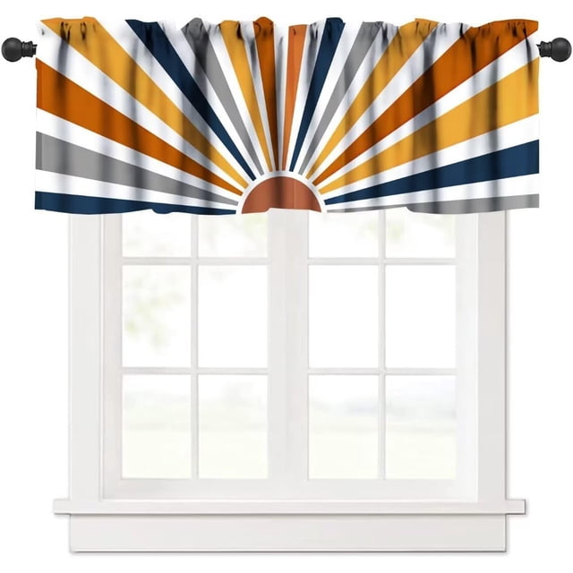 Boho Sunset Valance, Retro 70s Hippie Sunrise Mid Century Abstract