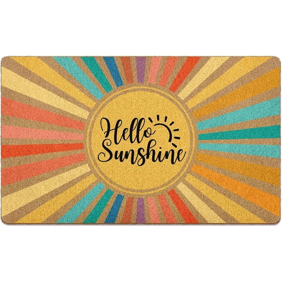 Boho Sunshine Door Mat Coir Doormat, Summer Doormats, Classroom Welcome Mat, Spring Hello Sunshine Welcome Front Door Mat Indoor Outdoor Entrance for Home Outside Front Door, 17x30 Inch