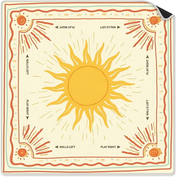Boho Sunshine Mahjong Mat 31.5 x 31.5 Inch, Abstract Boho Yellow and Orange Sun Mahjong Mat for Table, Non-Slip Noise Reduction Game Table Cover for Card Poker Dominoes Board Games