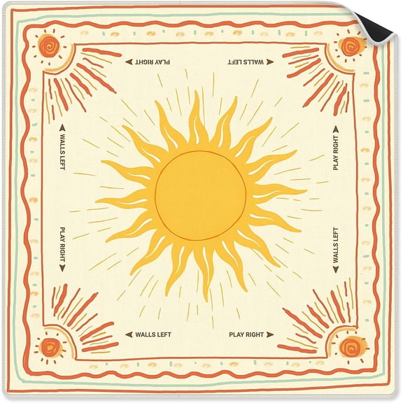 Boho Sunshine Mahjong Mat 31.5 x 31.5 Inch, Abstract Boho Yellow and Orange Sun Non-Slip Noise Reduction Mahjong Table Mat for American Mah Jong Poker Card Board Games Dominoes