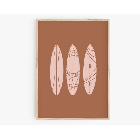 Boho Surf Board Print, Surfboard Poster, Boho Beach Decor, Abstract Surfboard, Pink Terracotta Art Prints Retro Surf Print Wall Art, Modern Wall Decor, 8x12 UNFRAMED