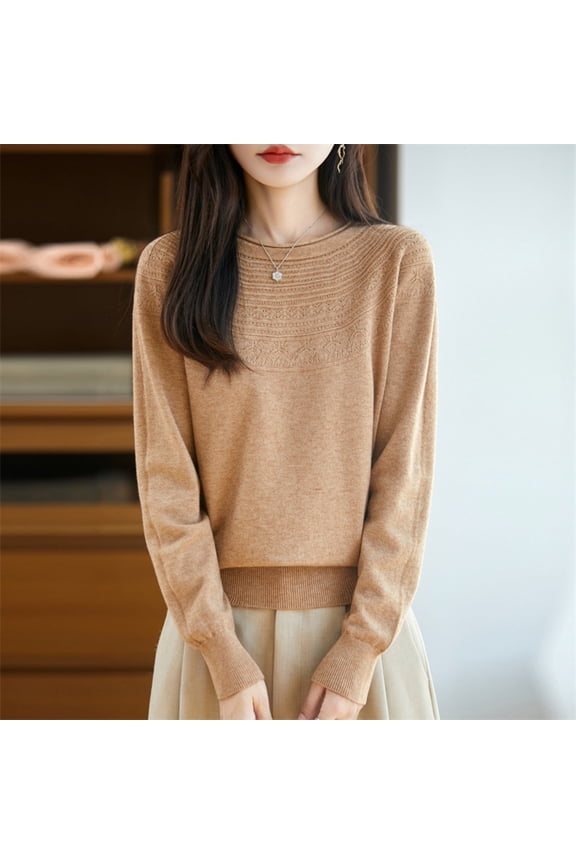 Boho Sweaters for Women Dressy Loose Fit Crewneck Long Sleeve Cable Knit Pullover Top
