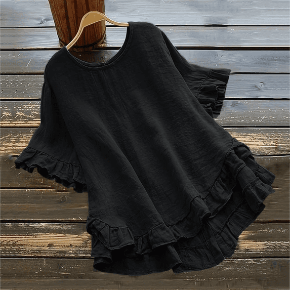 Boho T Shirts for Women Summer Basic Ruffle Loose Dressy Casual Tops Ruffle Sleeve Crew Neck Outfits Going Out Blouses
