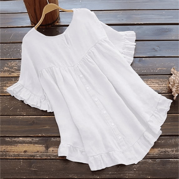Boho T Shirts for Women Summer Basic Ruffle Loose Dressy Casual Tops Ruffle Sleeve Crew Neck Outfits Going Out Blouses
