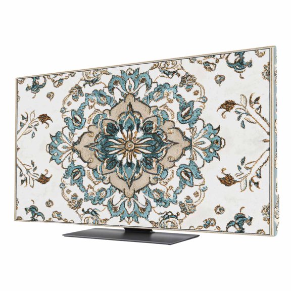 Boho TV Dust Cover 65 Inch, Retro Blue Floral Vintage Flower Computer Monitor Cover Dustproof Stretchable Indoor TV Screen Protector for LED LCD Universal Monitors