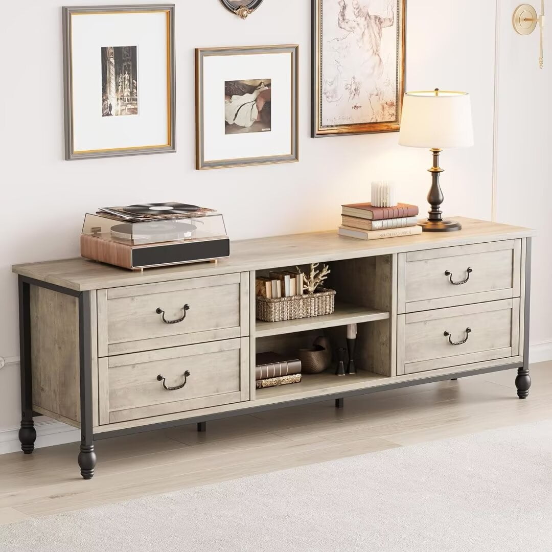 Farmhouse TV Stand With Fluted Doors & Storage – Holds Up To 65” TVs, Rustic Media Console