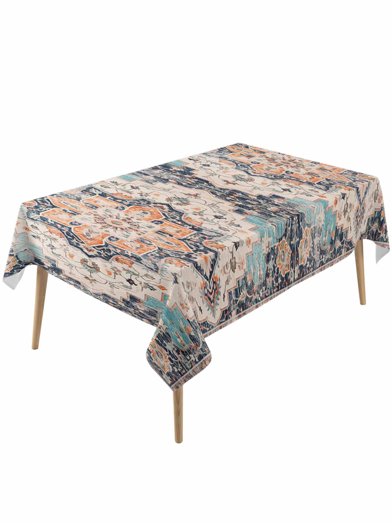 Boho Table Cloth 54x108 Inch Rectangle, Vintage Medallion Damask Floral ...