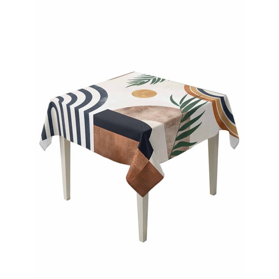 Boho Table Cloth 54x54 Inch Square, Leaf Geometric Neutral Mid Century Waterproof Tablecloth Washable Table Cover for Party Picnic Dinner Decor