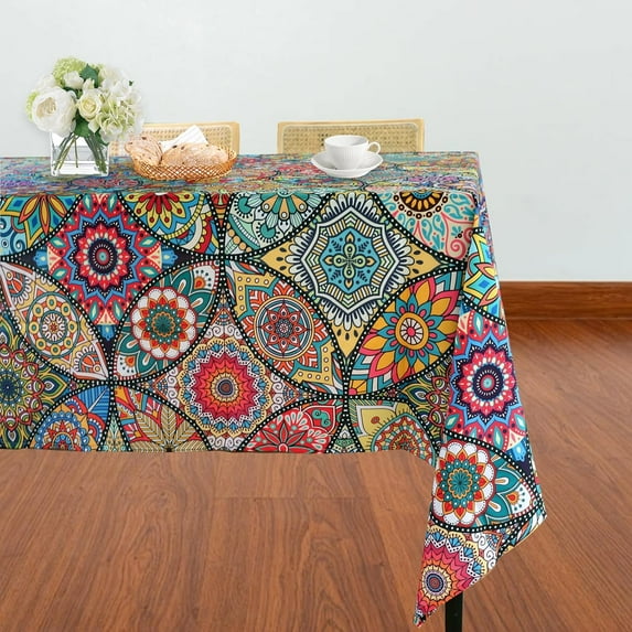Boho Table Cloth Rectangle Table Bohemian Tablecloths Rectangular 60x84 Inch Vintage Waterproof Tablecloth Spillproof Wrinkle Free Table Cloth Table Cover Decor for Home Kitchen Dining Party Patio