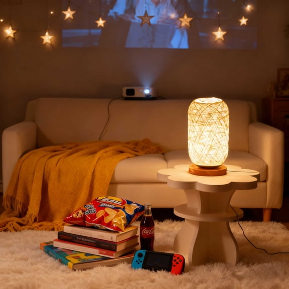 Boho Table Lamp, Coastal Table Lamp, Bamboo Rattan Table Lamp for Bedroom, Dimmable Bedside Unique Lamp, Farmhouse Lamp for Bedroom, Desk Lamp for Bedroom, Living Room, Boho Decor, by UKHBMC