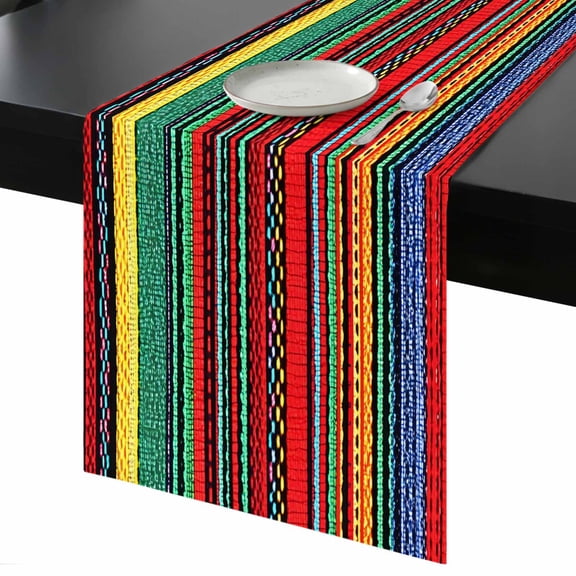Boho Table Runner 13x36 Inch Bohemian Colorful Stripes Retro Abstract Rainbow Table Runner Non-Slip Dresser Scarves for Holiday Decorations, Party, Dinner and Gatherings, 1 Pack