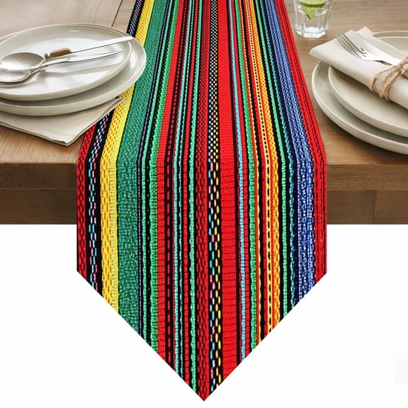 Boho Table Runner 36 Inches Long Bohemian Colorful Stripes Retro Abstract Rainbow Table Runners for Dining Room Tabletop Dresser Scarf Home Party Banquet Wedding Holiday Decoration